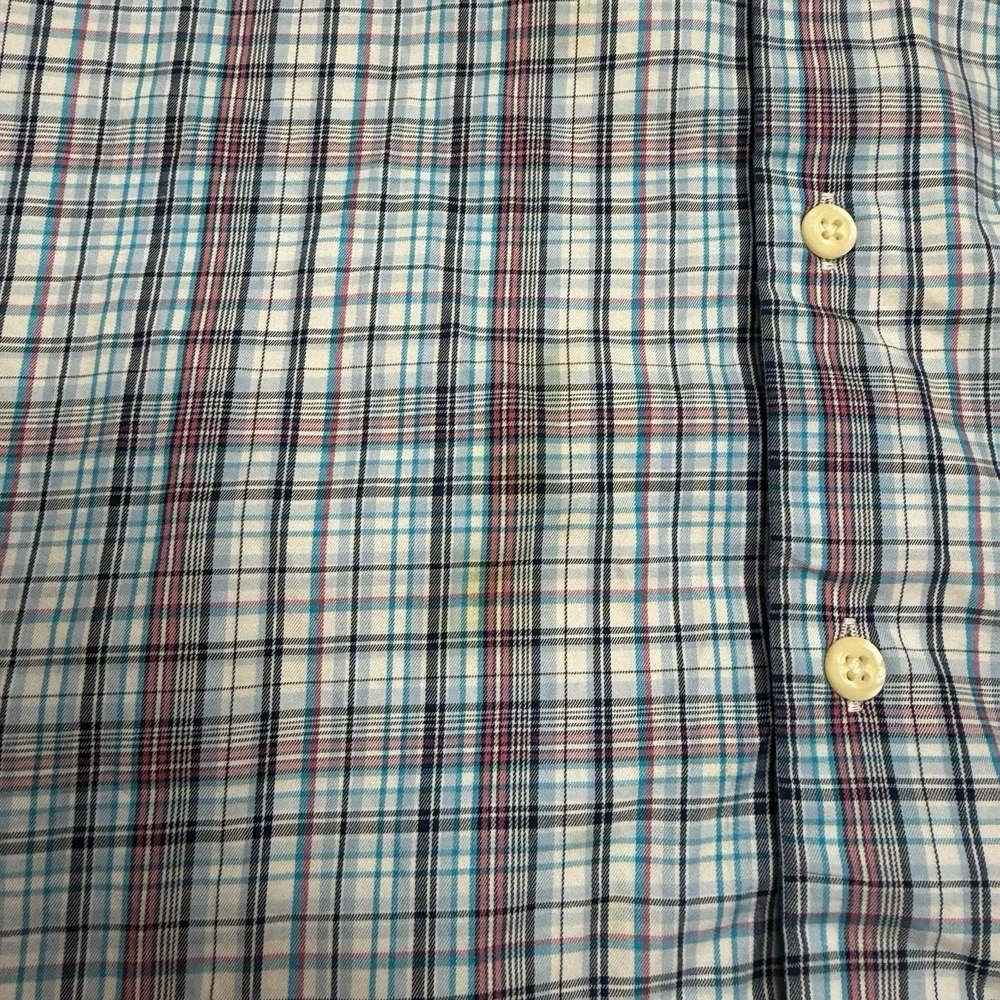 Peter Millar Shirt Mens Medium Red Black Blue Check Long Sleeve Button Cotton